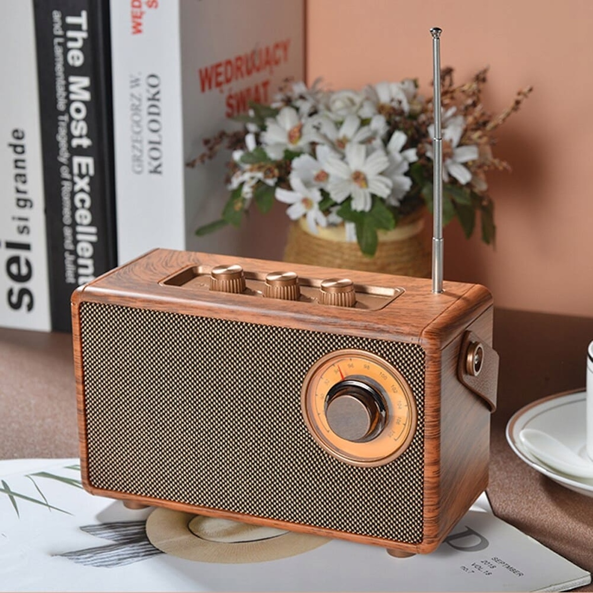 Radio player në dizajn retro mini i vogël prej druri të cilësisë së mirë