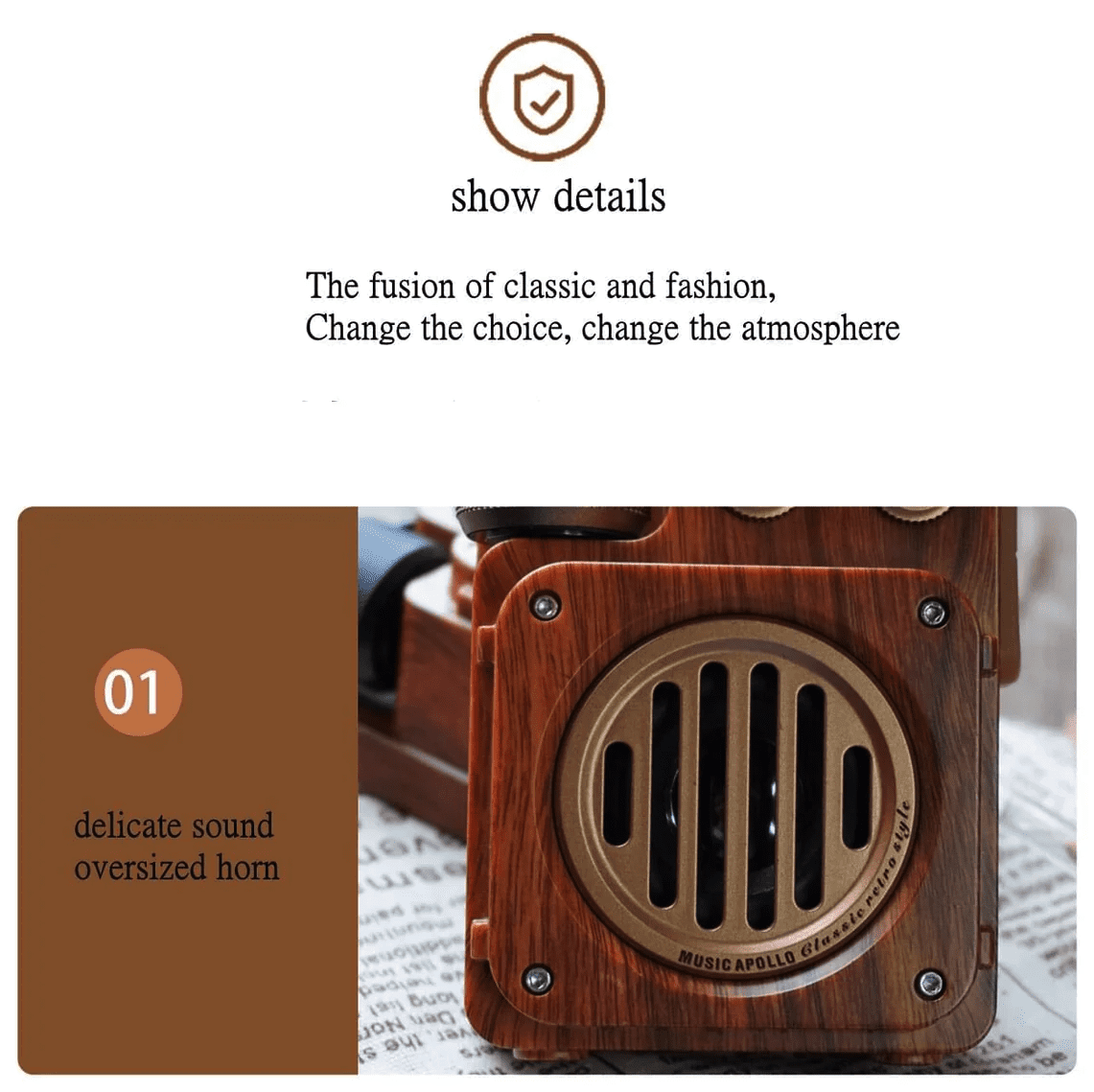 radio e bërë nga druri me dizajn retro të cilësisë së mirë